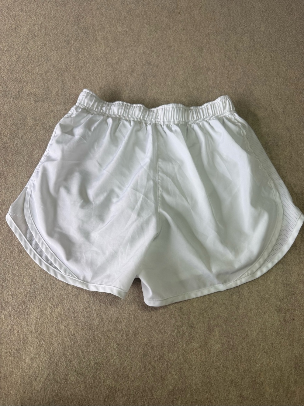 Nike White Women's Athletic Shorts with Subtle Gray Swoosh - Picture 2 of 8